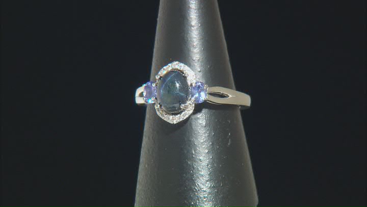 Blue Star Sapphire Rhodium Over Sterling Silver Ring 0.46ctw Video Thumbnail