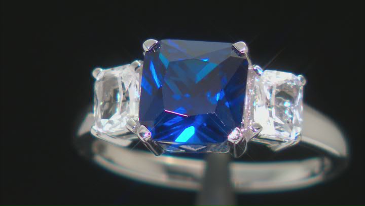 Blue Lab Created Spinel Rhodium Over Silver Ring 2.95ctw Video Thumbnail