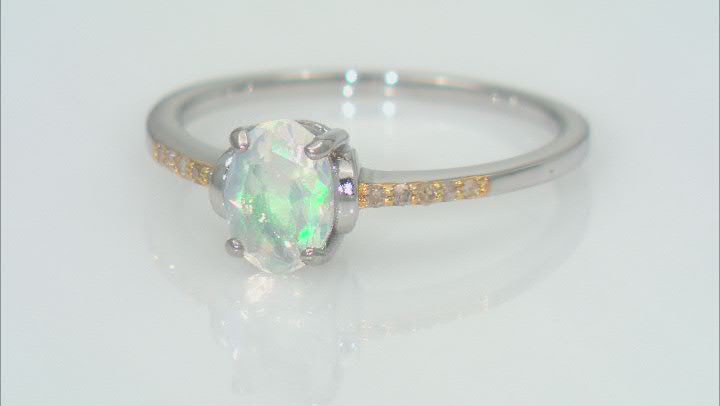 Multicolor Ethiopian Opal Rhodium Over Sterling Silver Ring 0.42ctw Video Thumbnail