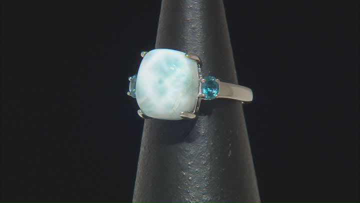 Blue Larimar Rhodium Over Sterling Silver Ring 0.36ctw Video Thumbnail