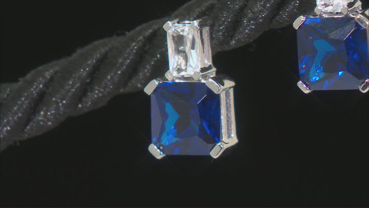 Blue Lab Created Spinel Rhodium Over Silver Earrings 3.49ctw Video Thumbnail