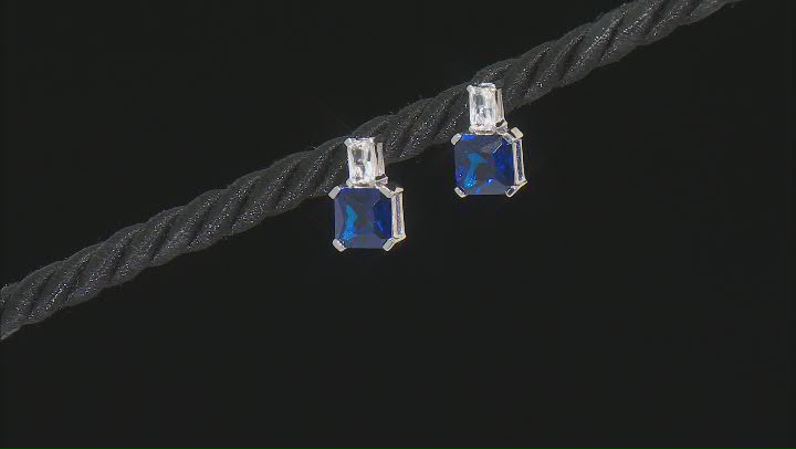 Blue Lab Created Spinel Rhodium Over Silver Earrings 3.49ctw Video Thumbnail
