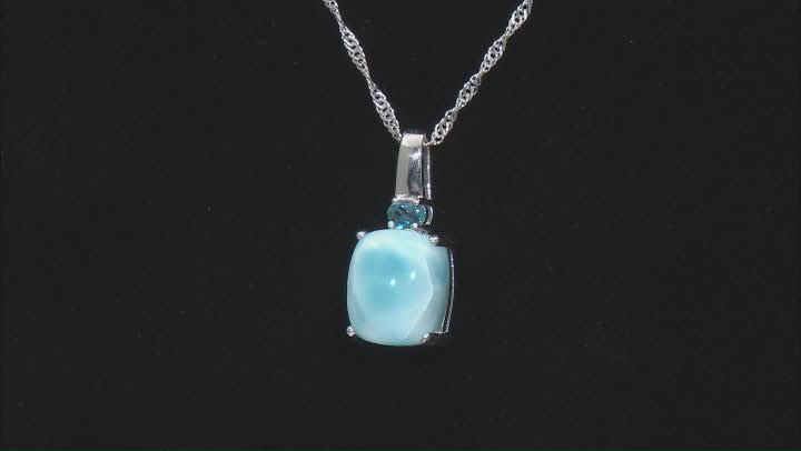 Larimar Rhodium Over Sterling Silver Pendant With Chain 0.18ctw Video Thumbnail