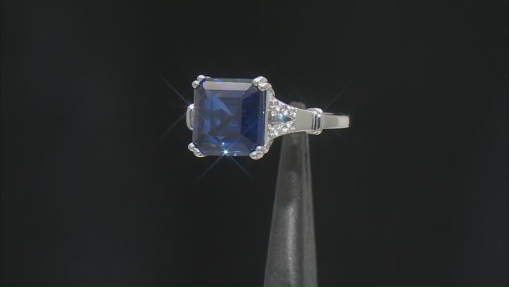 Blue Lab Created Sapphire Rhodium Over Sterling Silver Ring 4.95ctw Video Thumbnail