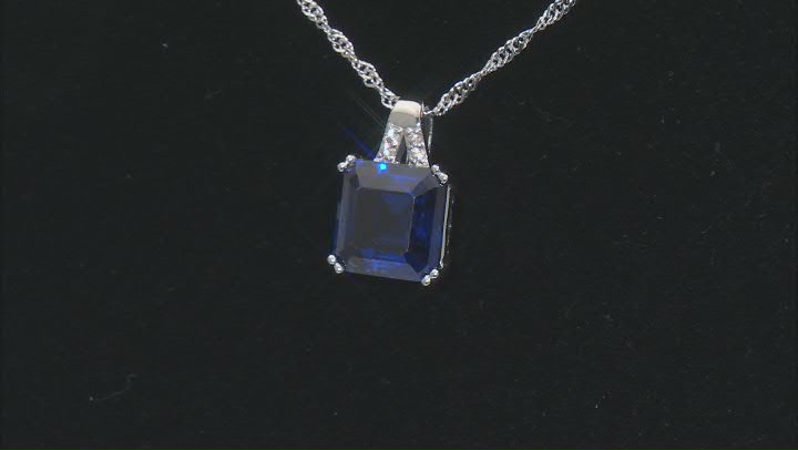 Blue Lab Created Sapphire Rhodium Over Sterling Silver Pendant With Chain 4.92ctw Video Thumbnail