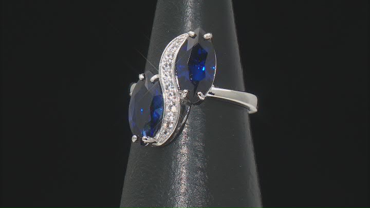 Blue Lab Created Sapphire Rhodium Over Silver Bypass Ring 3.70ctw Video Thumbnail