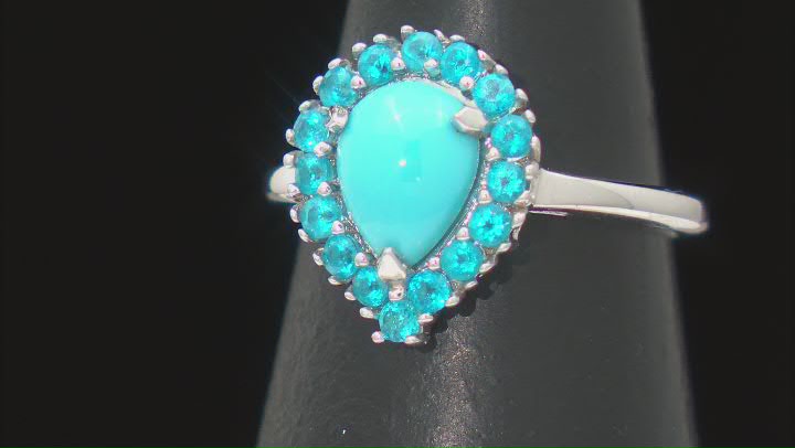 Blue Sleeping Beauty Turquoise Rhodium Over Sterling Silver Ring 0.44ctw Video Thumbnail