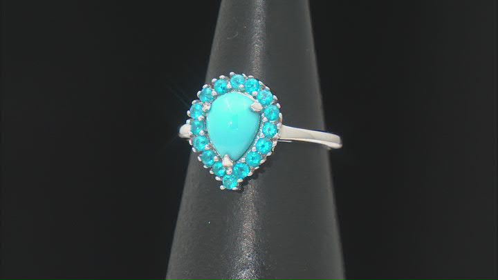 Blue Sleeping Beauty Turquoise Rhodium Over Sterling Silver Ring 0.44ctw Video Thumbnail
