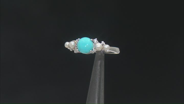 Blue Sleeping Beauty Turquoise Rhodium Over Silver Ring 0.01ctw Video Thumbnail