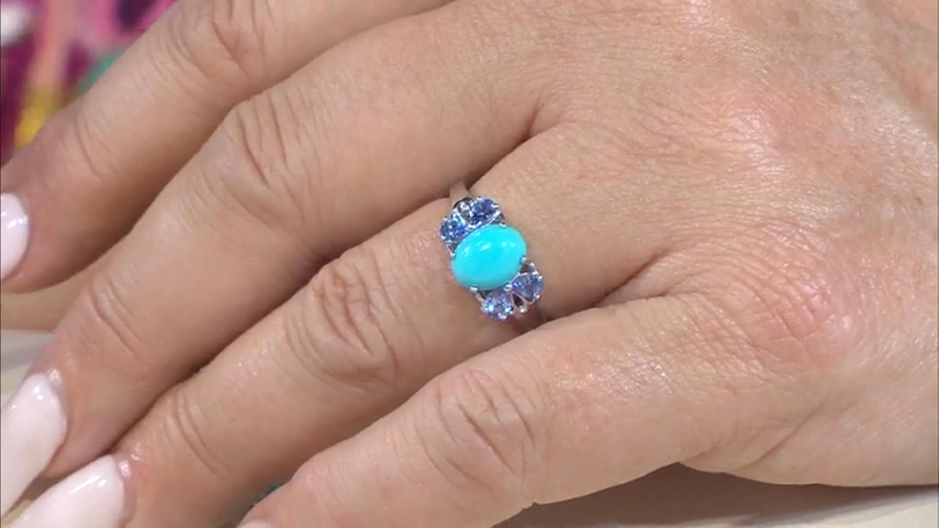 Blue Sleeping Beauty Turquoise Rhodium Over Sterling Silver Ring 0.58ctw Video Thumbnail