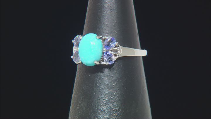 Blue Sleeping Beauty Turquoise Rhodium Over Sterling Silver Ring 0.58ctw Video Thumbnail