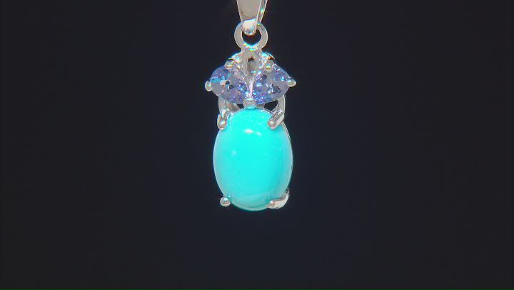 Blue Sleeping Beauty Turquoise Rhodium Over Sterling Silver Pendant Chain .29ctw Video Thumbnail
