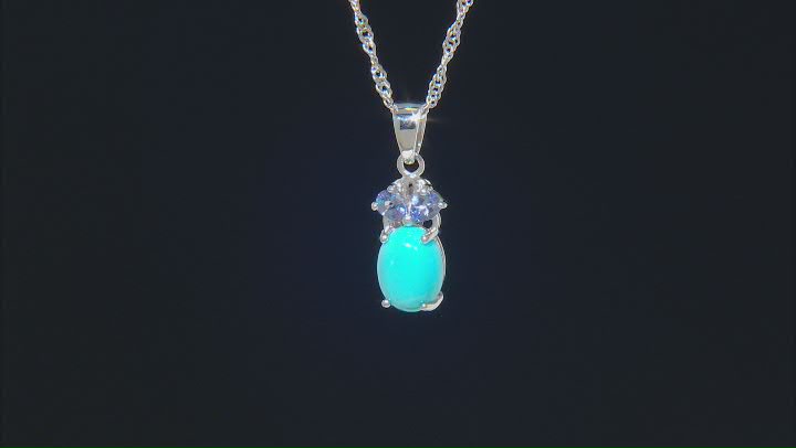 Blue Sleeping Beauty Turquoise Rhodium Over Sterling Silver Pendant Chain .29ctw Video Thumbnail