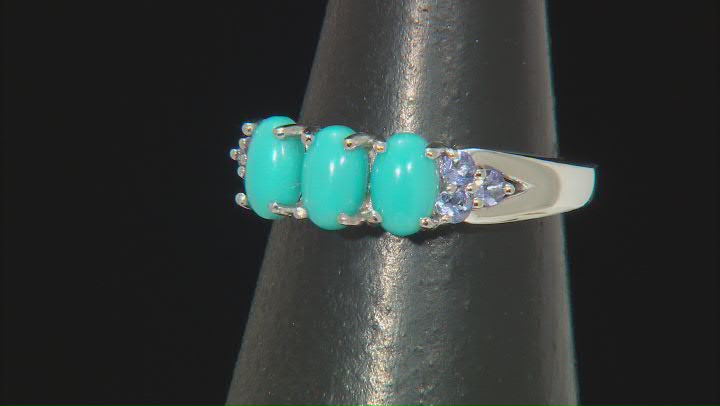 Blue Sleeping Beauty Turquoise Rhodium Over Sterling Silver Ring 0.15ctw Video Thumbnail