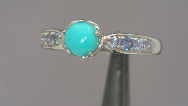 Blue Sleeping Beauty Turquoise Rhodium Over Sterling Silver Ring 0.27ctw Video Thumbnail