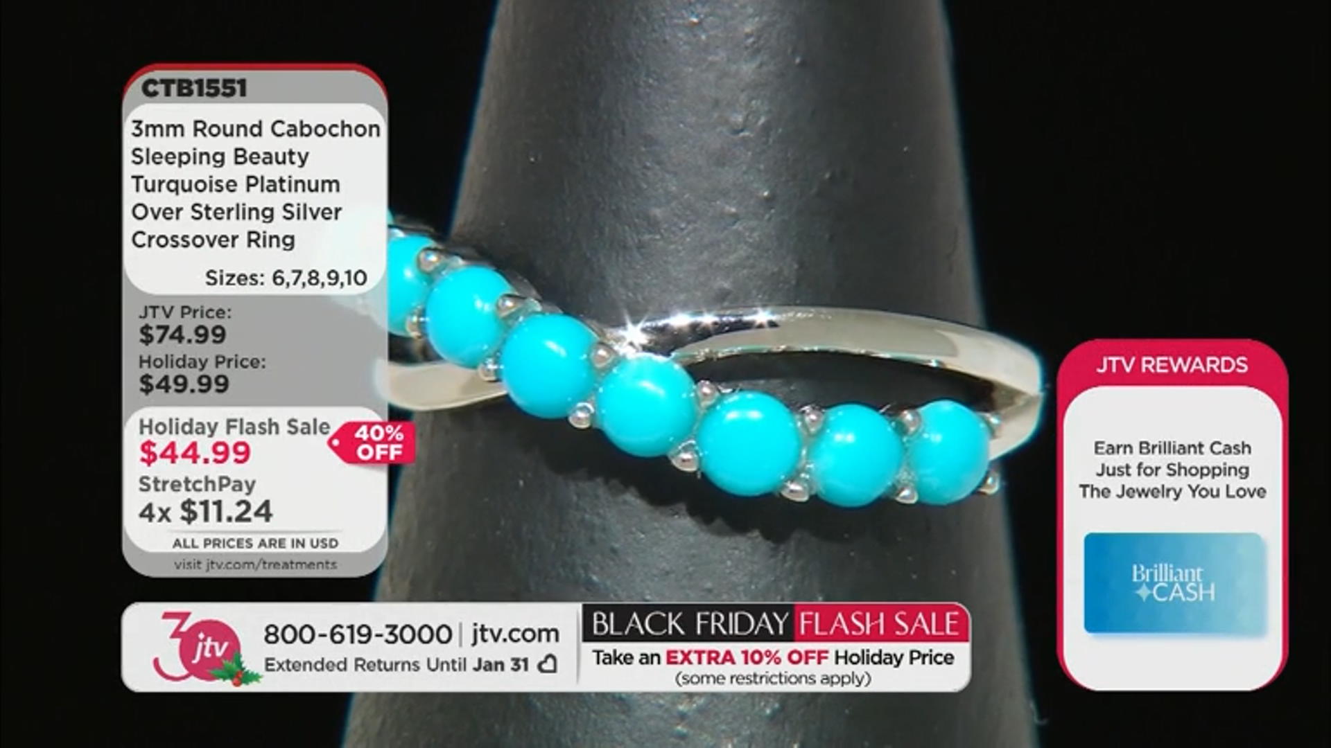 Blue Sleeping Beauty Turquoise Platinum Over Sterling Silver Crossover Ring Video Thumbnail