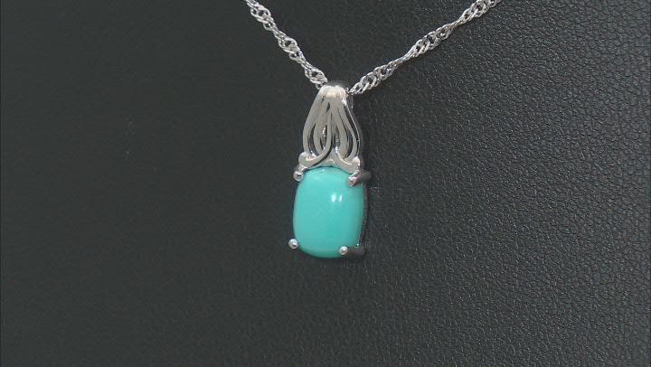 Blue Sleeping Beauty Turquoise Rhodium Over Sterling Silver Solitaire Pendant With Chain Video Thumbnail