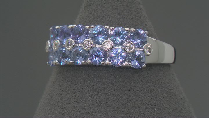 Blue Tanzanite With White Zircon Rhodium Over Sterling Silver Ring 1.37ctw Video Thumbnail
