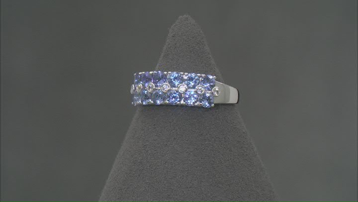Blue Tanzanite With White Zircon Rhodium Over Sterling Silver Ring 1.37ctw Video Thumbnail