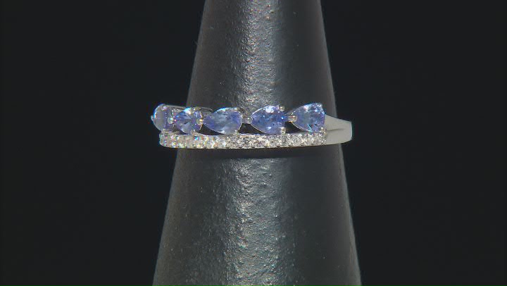 Blue Tanzanite With White Zircon Rhodium Over Sterling Silver Ring 0.65ctw Video Thumbnail