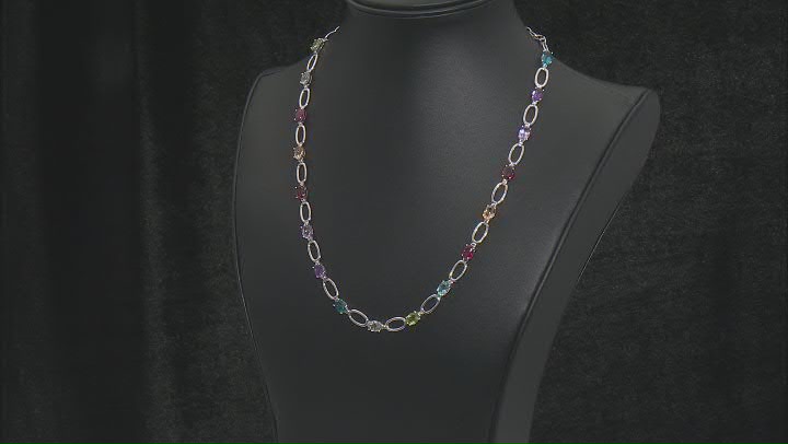 Multicolor Multi-Gem Rhodium Over Sterling Silver Necklace 12.44ctw Video Thumbnail