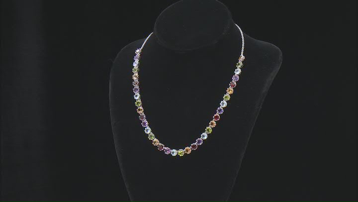 Multicolor Multi-Gem Rhodium Over Sterling Silver Necklace 28.98ctw Video Thumbnail