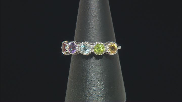 Multicolor Multi-Gem Rhodium Over Sterling Silver Band Ring 1.35ctw Video Thumbnail