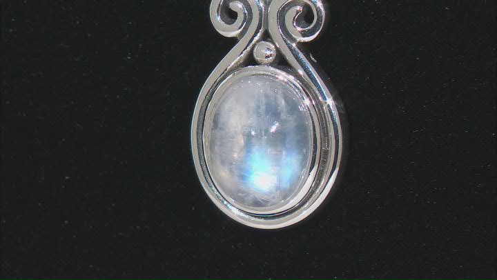 White Rainbow Moonstone Rhodium Over Silver Pendant With Chain Video Thumbnail