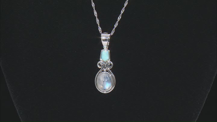 White Rainbow Moonstone Rhodium Over Silver Pendant With Chain Video Thumbnail
