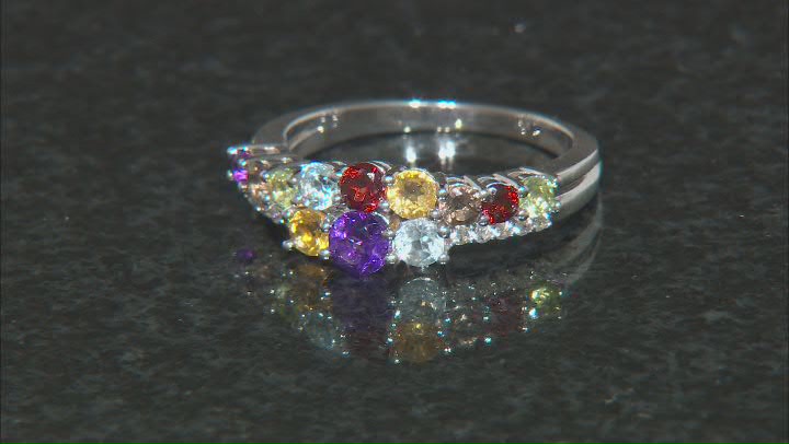 Multicolor Multi-Gem Rhodium Over Sterling Silver Band Ring 1.21ctw Video Thumbnail