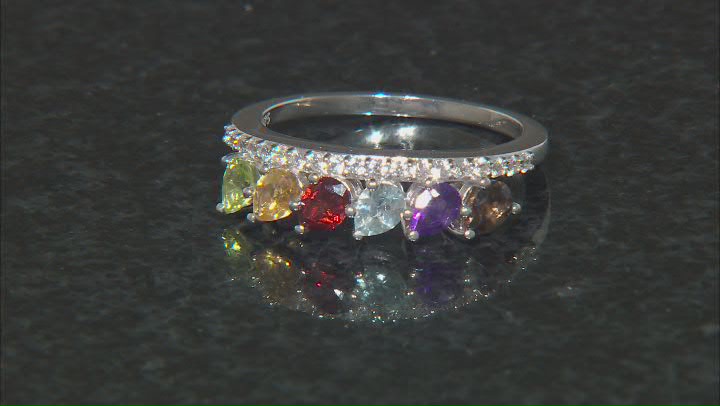 Multi-Gem Rhodium Over Sterling Silver Band Ring 1.07ctw Video Thumbnail
