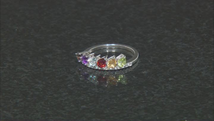 Multi-Gem Rhodium Over Sterling Silver Band Ring 1.07ctw Video Thumbnail