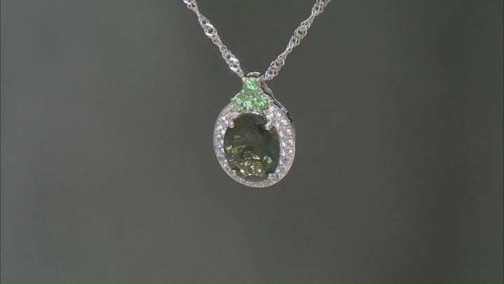 Green Moldavite Rhodium Over Silver Pendant With Chain 2.11ctw Video Thumbnail