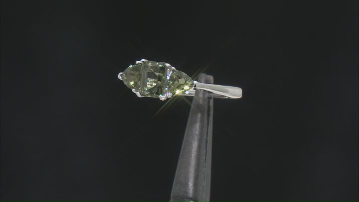 Green Moldavite Rhodium Over Sterling Silver 3-Stone Ring 1.22ctw Video Thumbnail