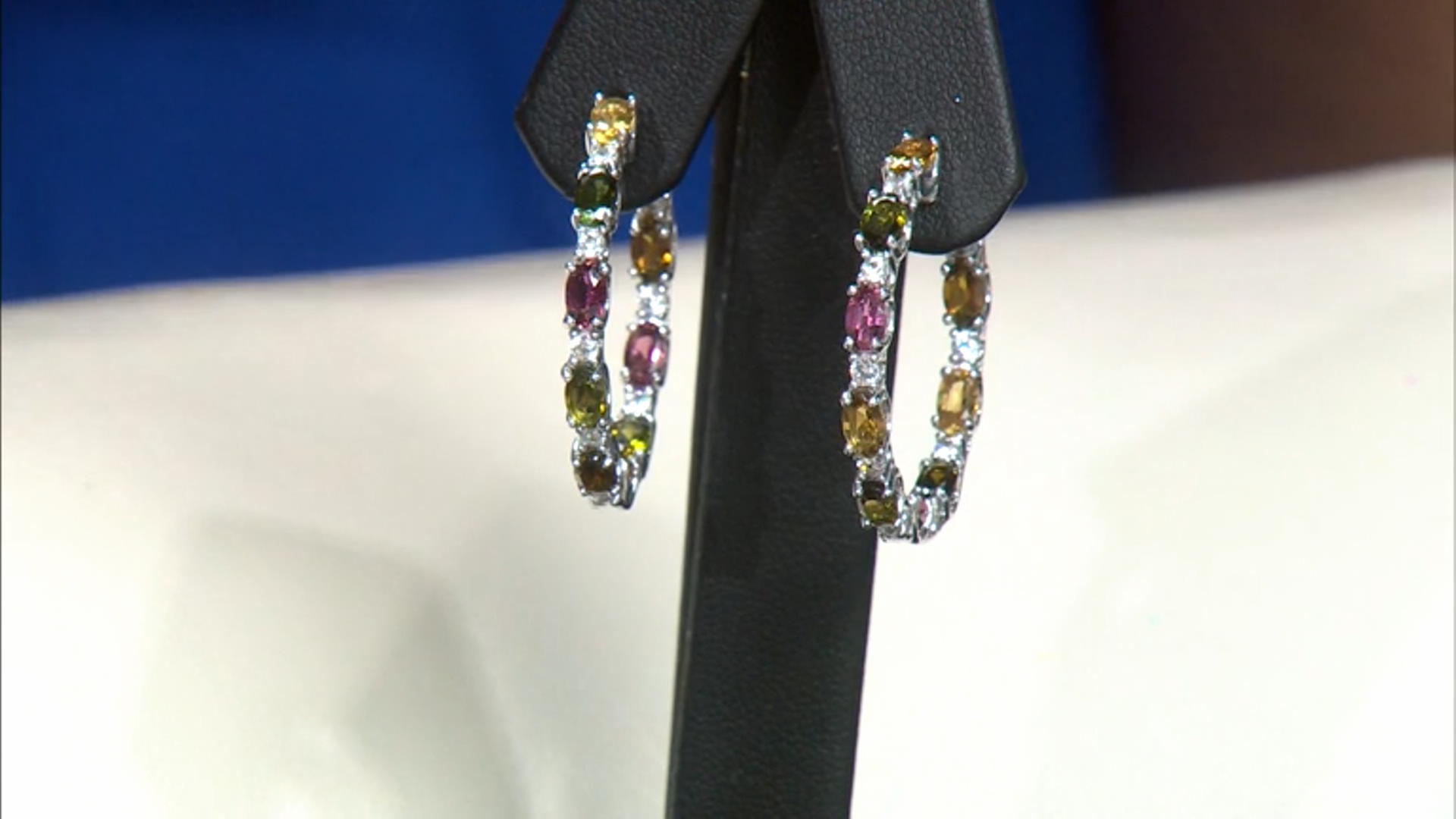 Multicolor Tourmaline Rhodium Over Sterling Silver Hoop Earrings 3.91ctw Video Thumbnail