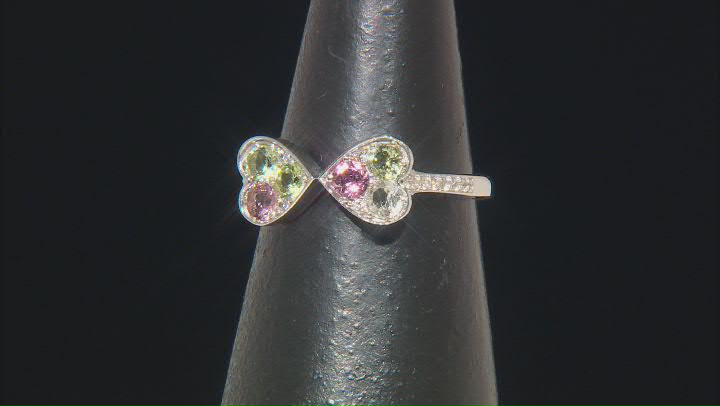 Multicolor Tourmaline Rhodium Over Silver Stackable Ring Set 1.17ctw Video Thumbnail