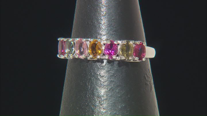 Multicolor Tourmaline Rhodium Over Sterling Silver Band Ring 1.01ctw Video Thumbnail