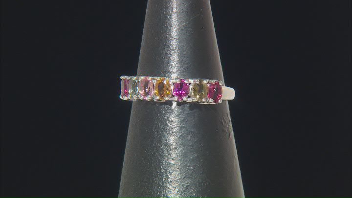 Multicolor Tourmaline Rhodium Over Sterling Silver Band Ring 1.01ctw Video Thumbnail