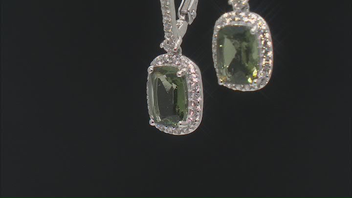 Green Moldavite Rhodium Over Sterling Silver Dangle Earrings 1.55ctw Video Thumbnail