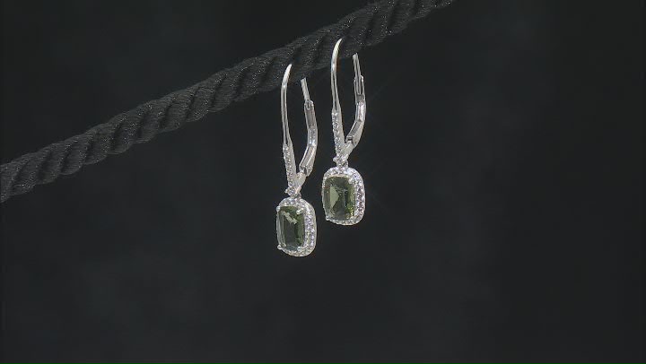 Green Moldavite Rhodium Over Sterling Silver Dangle Earrings 1.55ctw Video Thumbnail