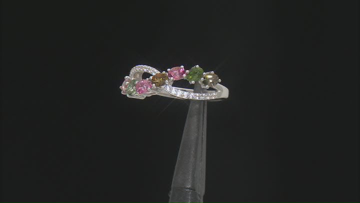 Multi-Tourmaline Rhodium Over Sterling Silver Crossover Ring 1.22ctw Video Thumbnail