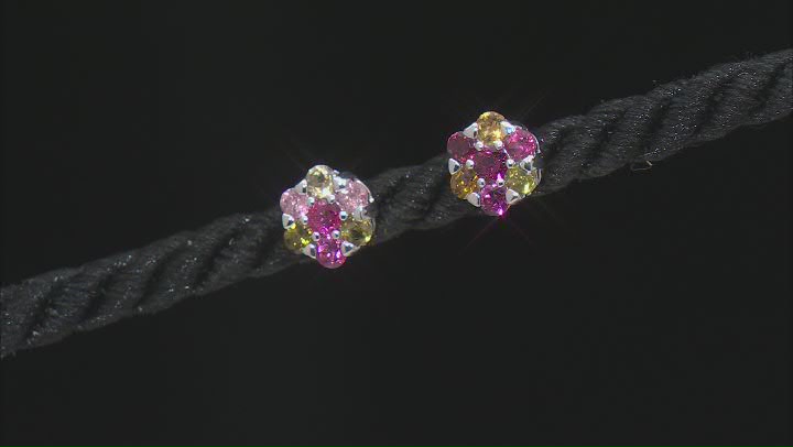Multi-Tourmaline Rhodium Over Sterling Silver Stud Earrings 0.78ctw Video Thumbnail