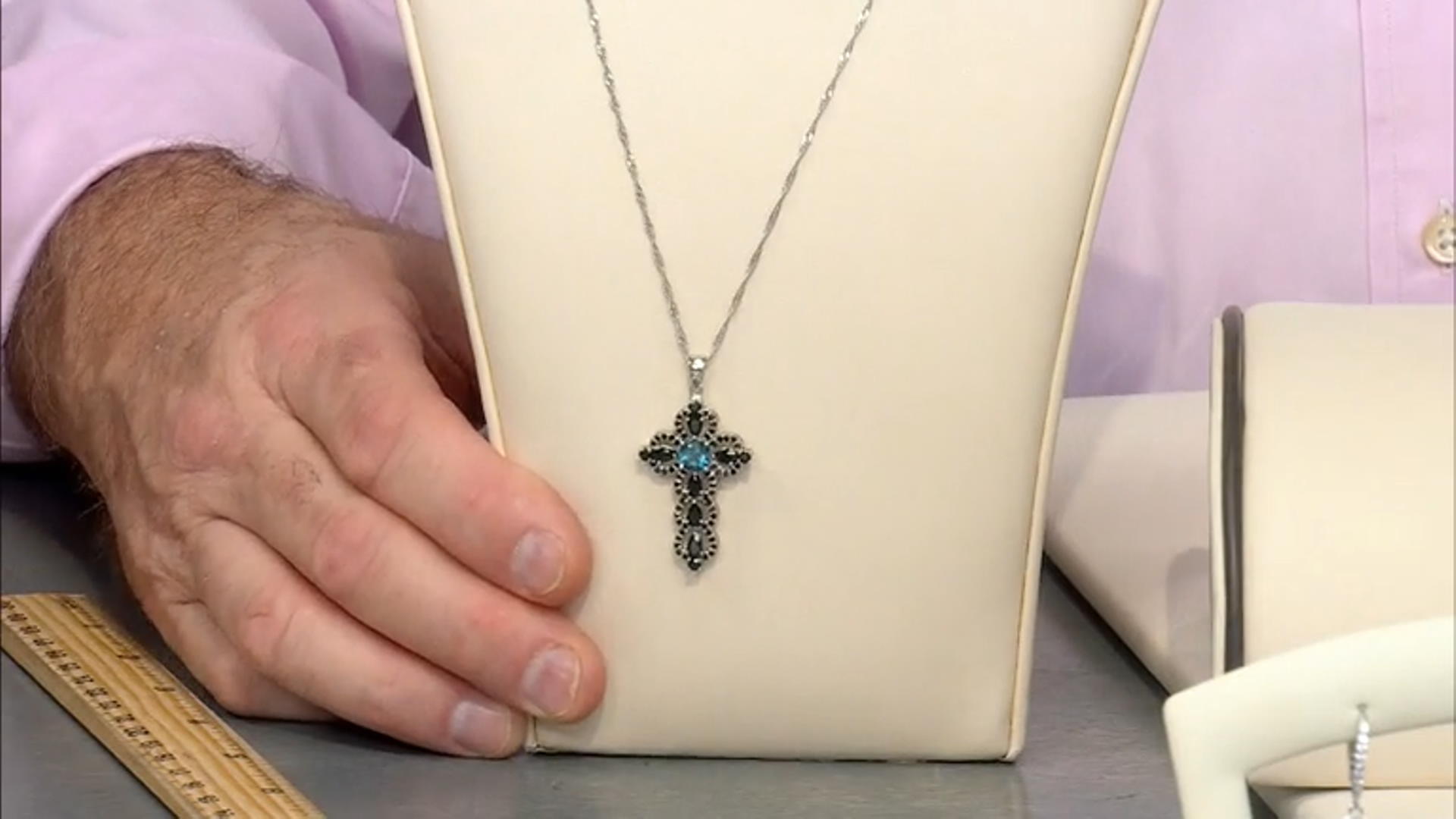 London Blue Topaz Platinum Over Silver Cross Pendant With Chain 3.13ctw Video Thumbnail