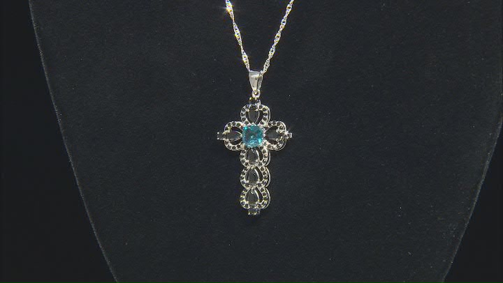 London Blue Topaz Platinum Over Silver Cross Pendant With Chain 3.13ctw Video Thumbnail