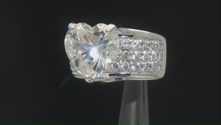 White Lab Created Sapphire Rhodium Over Sterling Silver Heart Ring 8.10ctw Video Thumbnail