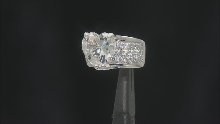 White Lab Created Sapphire Rhodium Over Sterling Silver Heart Ring 8.10ctw Video Thumbnail