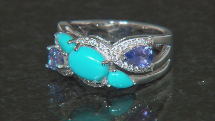 Blue Sleeping Beauty Turquoise Rhodium Over Sterling Silver Ring 1.41ctw Video Thumbnail