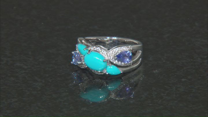 Blue Sleeping Beauty Turquoise Rhodium Over Sterling Silver Ring 1.41ctw Video Thumbnail