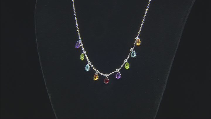 Multi-Gem Rhodium Over Sterling Silver Necklace 7.52ctw Video Thumbnail