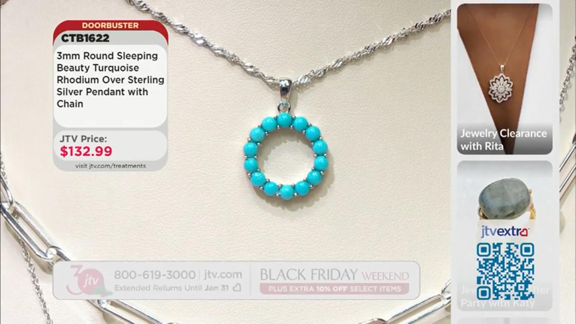 Sleeping Beauty Turquoise Rhodium Over Sterling Silver Pendant With Chain Video Thumbnail